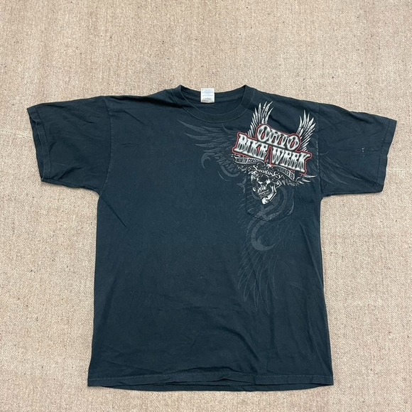 Ohio Bike Week shirt mens large Black 2000s Y2K Skull Wings Gothic Grunge - Picture 5 of 12